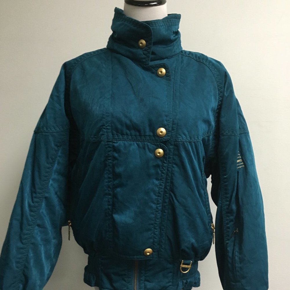 Descente teal blue gold zip ski jacket puffer 6 vintage 80s